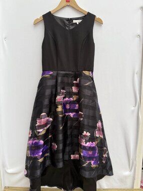 Mark Angelo printed cotton evening dress in black and purple color